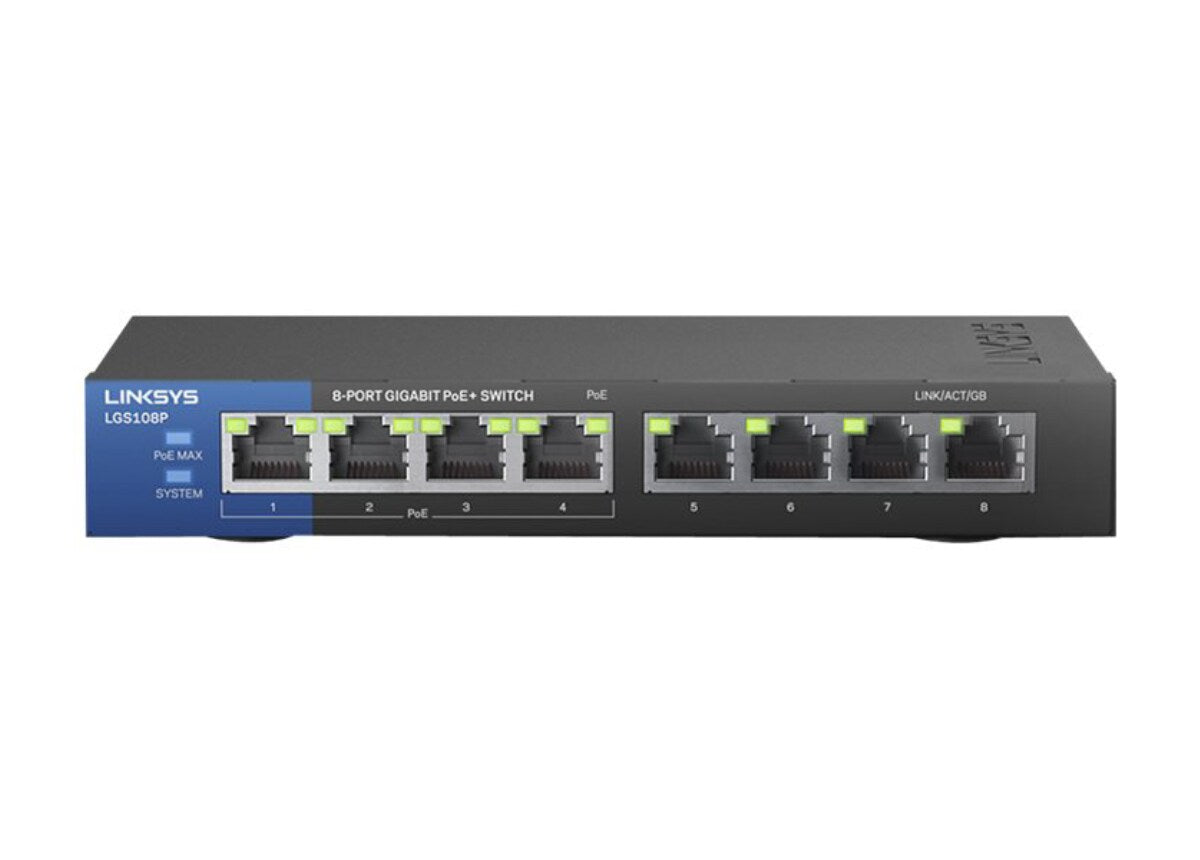 Linksys 8-Port UnManaged Gigabit Switch with 4 PoE+ ports (LGS108P) Linksys 8-Port UnManaged Gigabit Switch with 4 PoE+ ports (LGS108P)